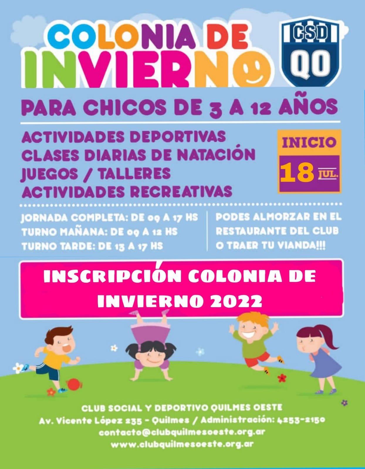 Para chicos de 3 a 12 años, se viene la Colonia de Invierno en el Club Quilmes Oeste.