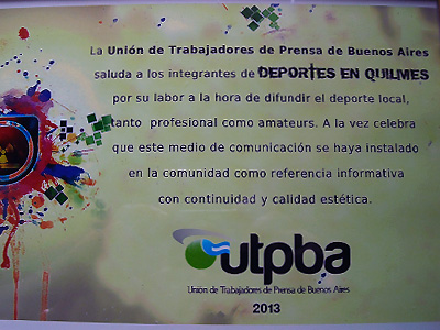 PREMIO PARA DQ: La UTPBA reconoció por su labor periodística y social a Deportes En Quilmes.